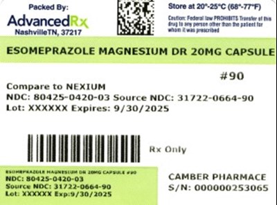 Esomeprazole Magnesium Dr 20mg #90 - Esomeprazole Magnesium DR 20mg 80425 0420 03